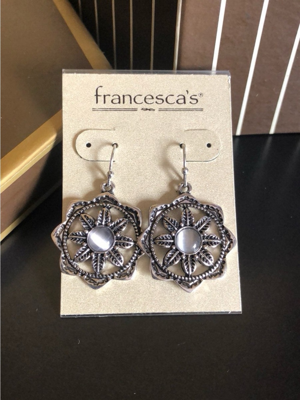 Francesca's Intricate Silver Sunburst Drop Earrings
